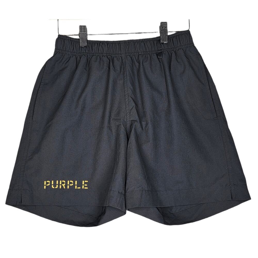 PURPLE BRAND ATHLETIC BLACK 6" SHORTS – MEN’S XS –  YELLOW “PURPLE” LOGO